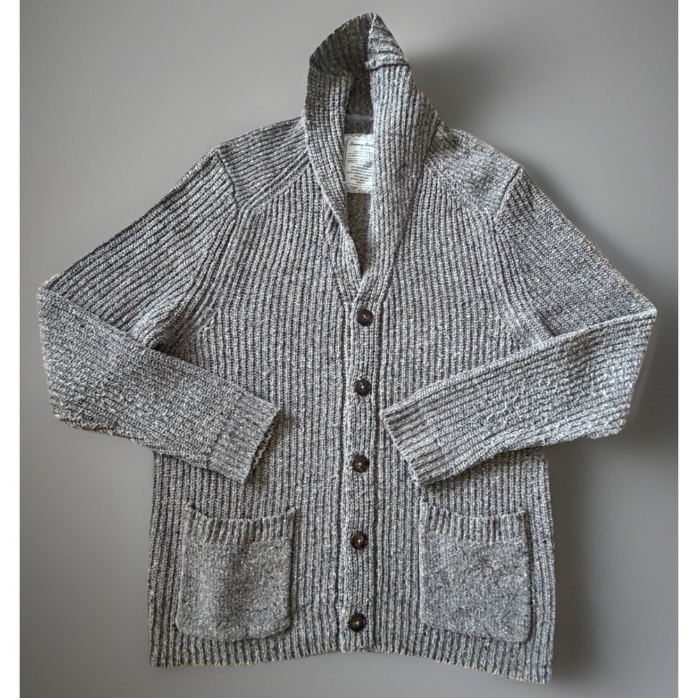 Tommy Bahama Cable Knit Sweater Shawl Merino Wool Alpaca Pockets Gray XL JBHS